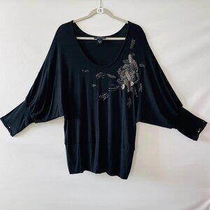 Karen Kane Womens Black Dolman Sleeve Embellished Stretch Blouse Top Size Large